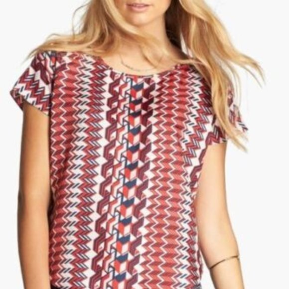 New Parker Small S Medium M Boho Tribal Silky Split Open Back Top Blouse Shirt